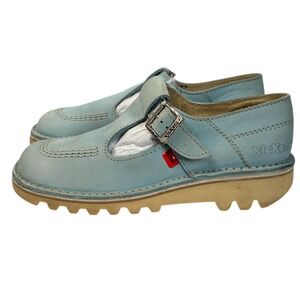 Kickers Mary Jane Shoes Aztec Blue Leather Buckle T Strap Flats Sz 36 Womens 5.5